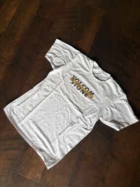 Volcom White mens' Logo Short Sleeve Tee with Yellow Accent